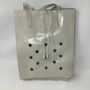 Cecconi vintage 90s tote bag patent leather ivory floral cutout Italy